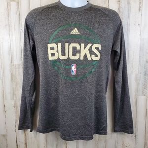 Adidas Mens Ultimate T Shirt S Heathered Gray Milwaukee Bucks Basketball AA18